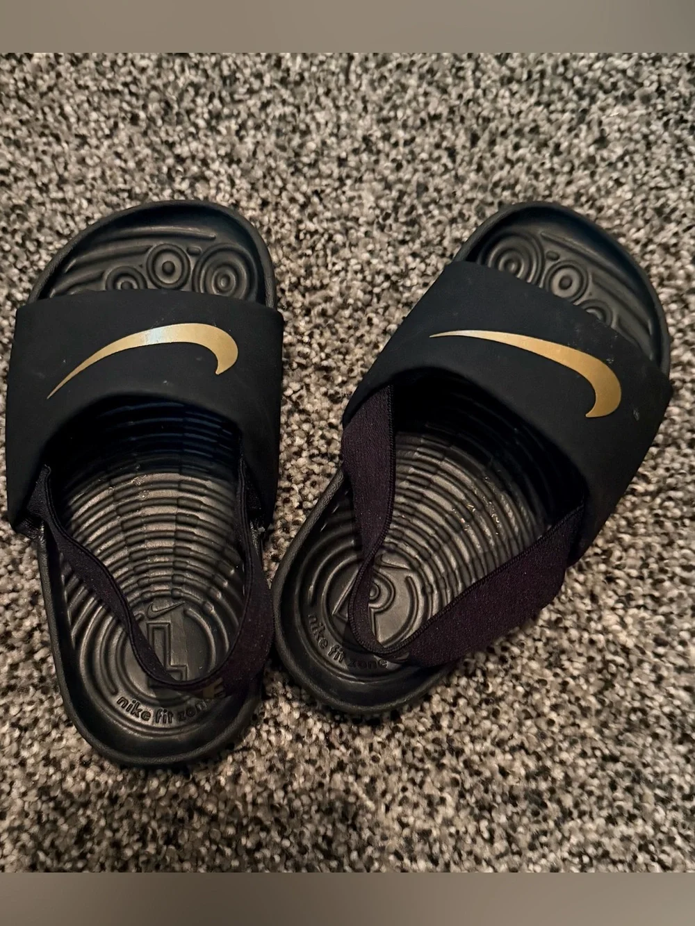 Nike Kids Black and Gold Back-Strap Slide Sandals